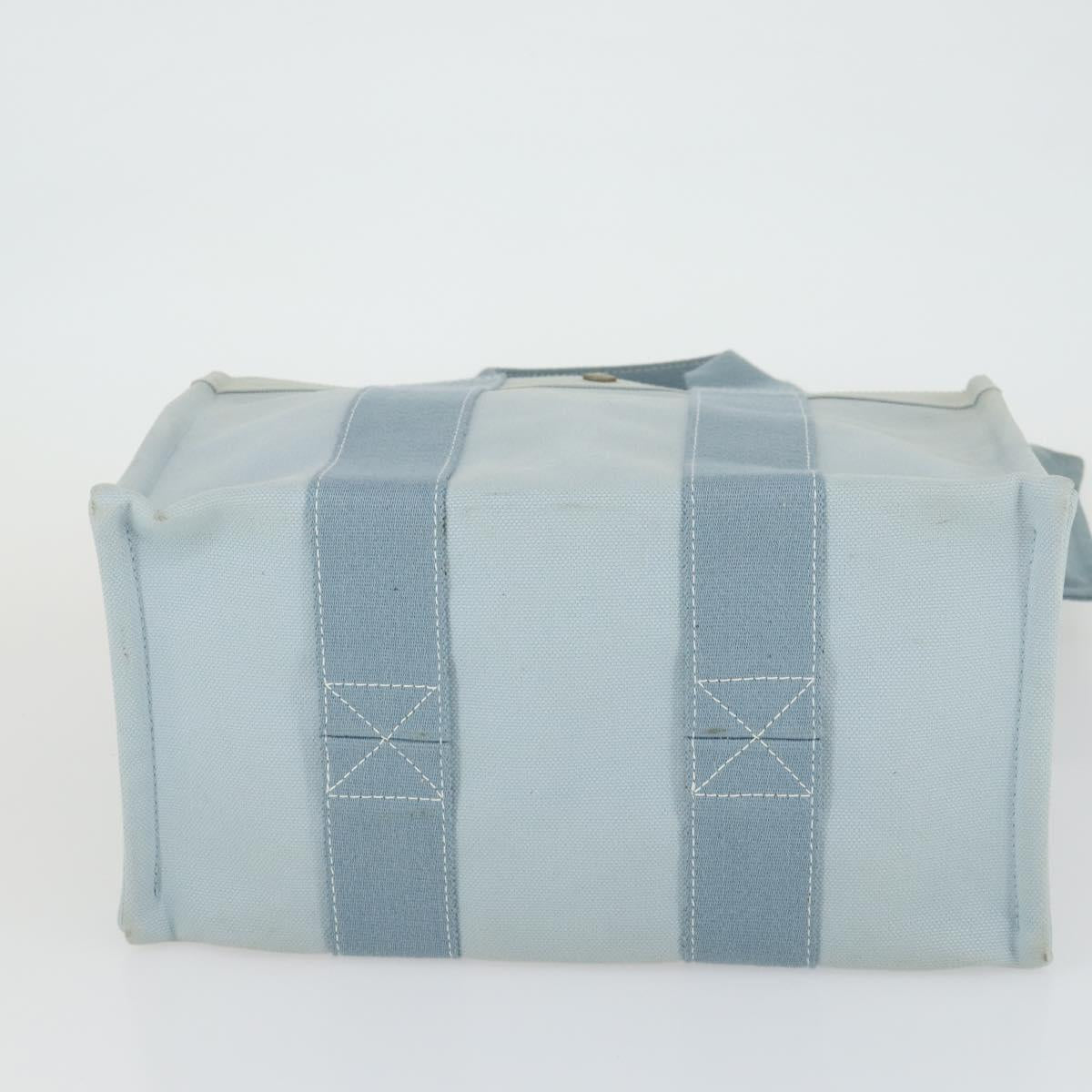 HERMES Bora Bora MM Hand Bag Canvas 2 Set Baby Blue Silver Auth mr1842