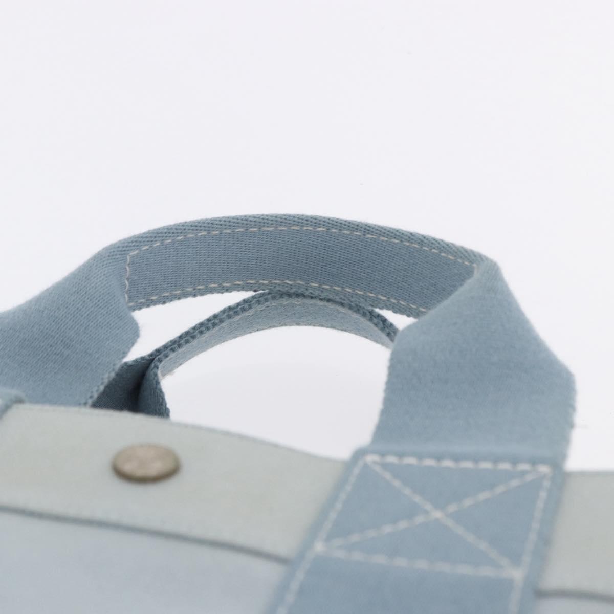 HERMES Bora Bora MM Hand Bag Canvas 2 Set Baby Blue Silver Auth mr1842
