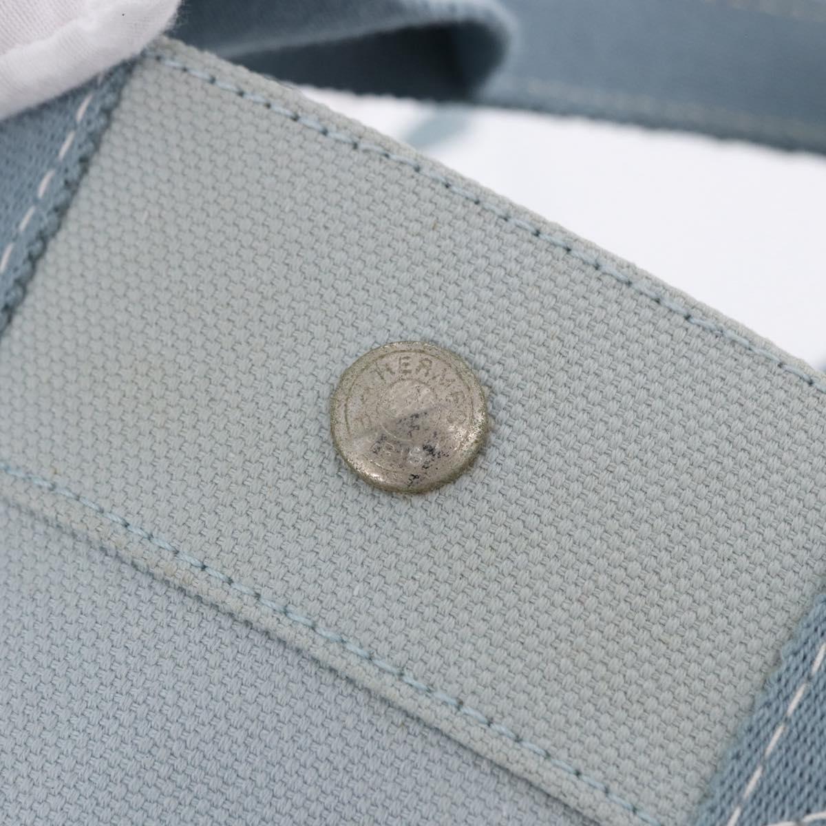 HERMES Bora Bora MM Hand Bag Canvas 2 Set Baby Blue Silver Auth mr1842