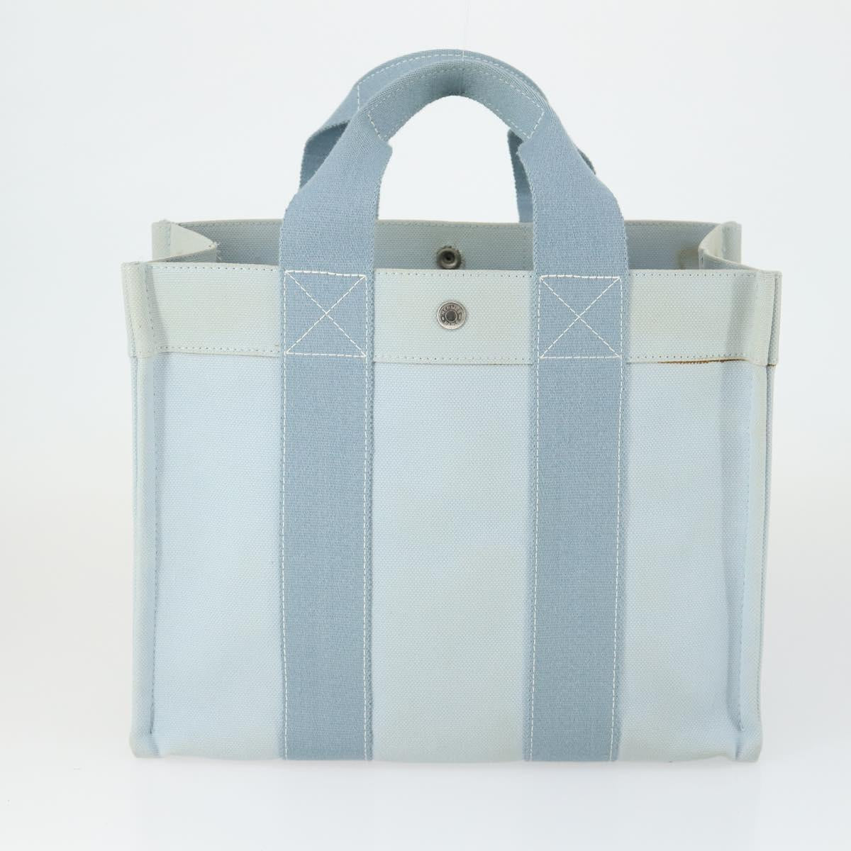 HERMES Bora Bora MM Hand Bag Canvas 2 Set Baby Blue Silver Auth mr1842