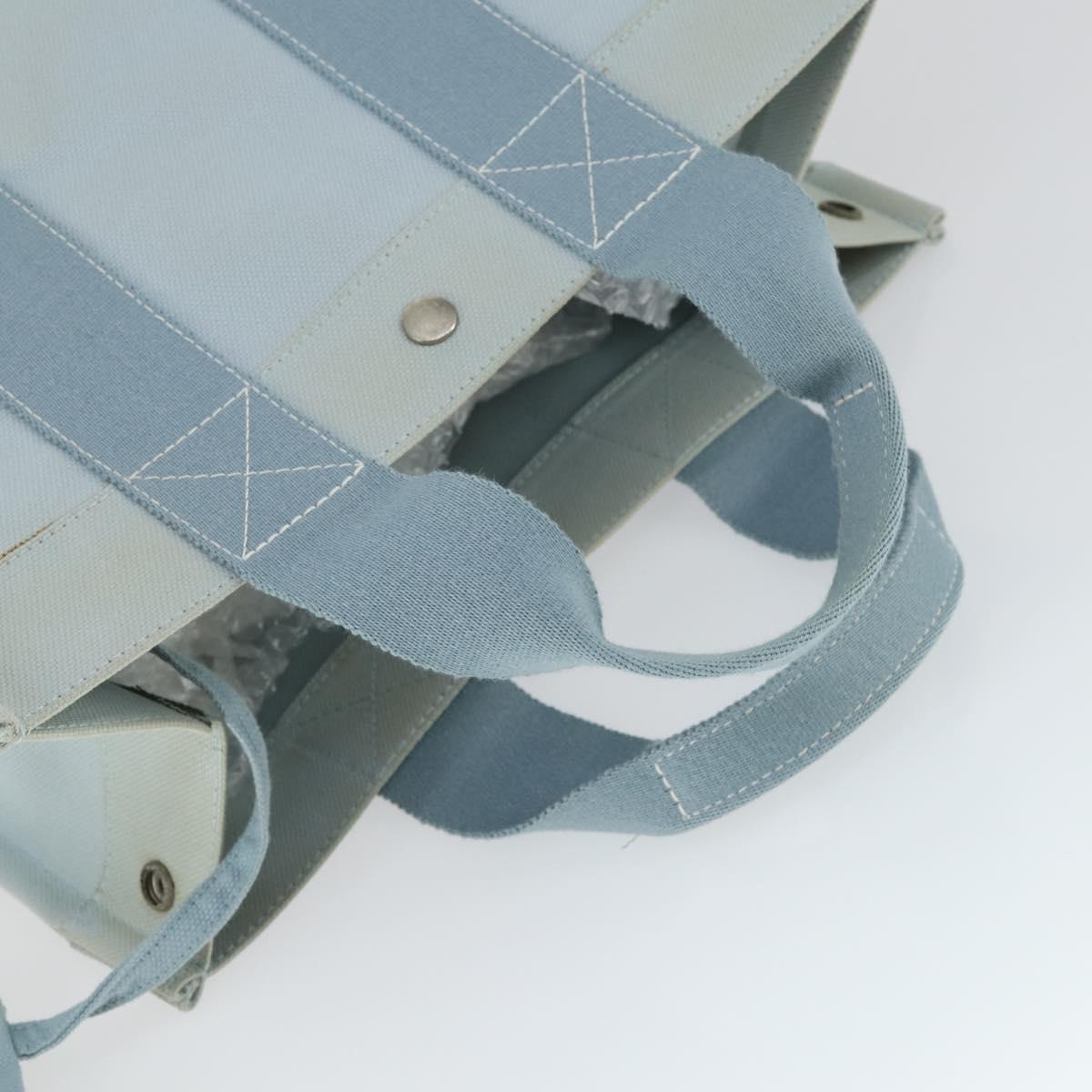 HERMES Bora Bora MM Hand Bag Canvas 2 Set Baby Blue Silver Auth mr1842
