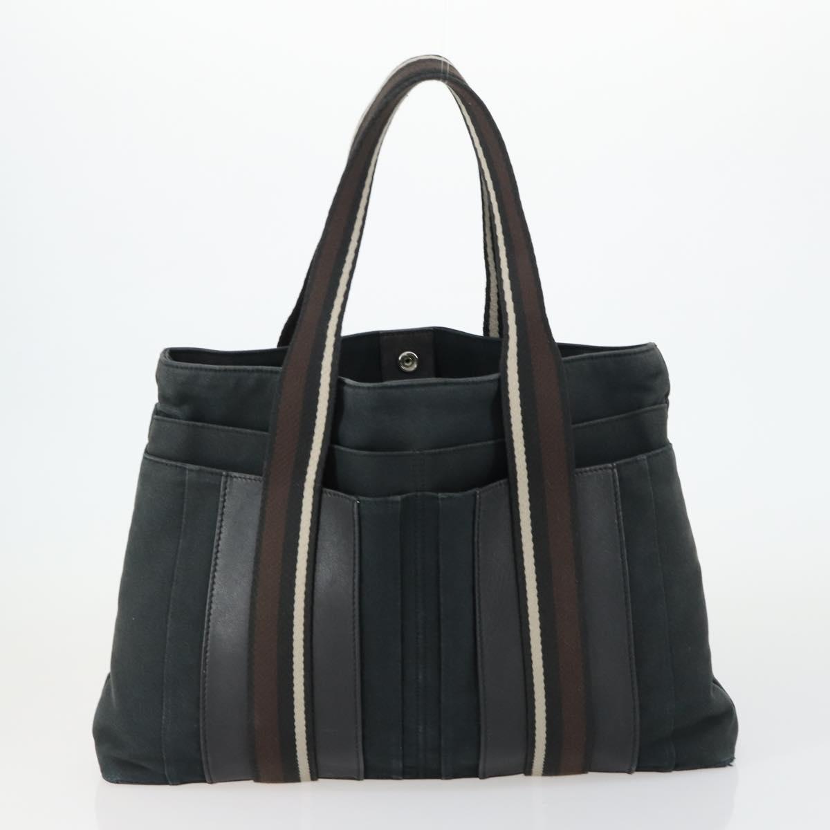 HERMES Trocha Horizontal Tote Bag Canvas 2 Set Gray Black Auth mr1843