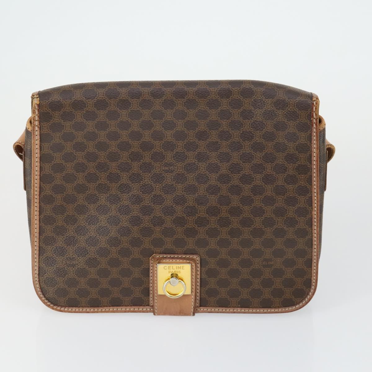CELINE Macadam Canvas Shoulder Bag PVC 3 Set Brown Auth mr1851
