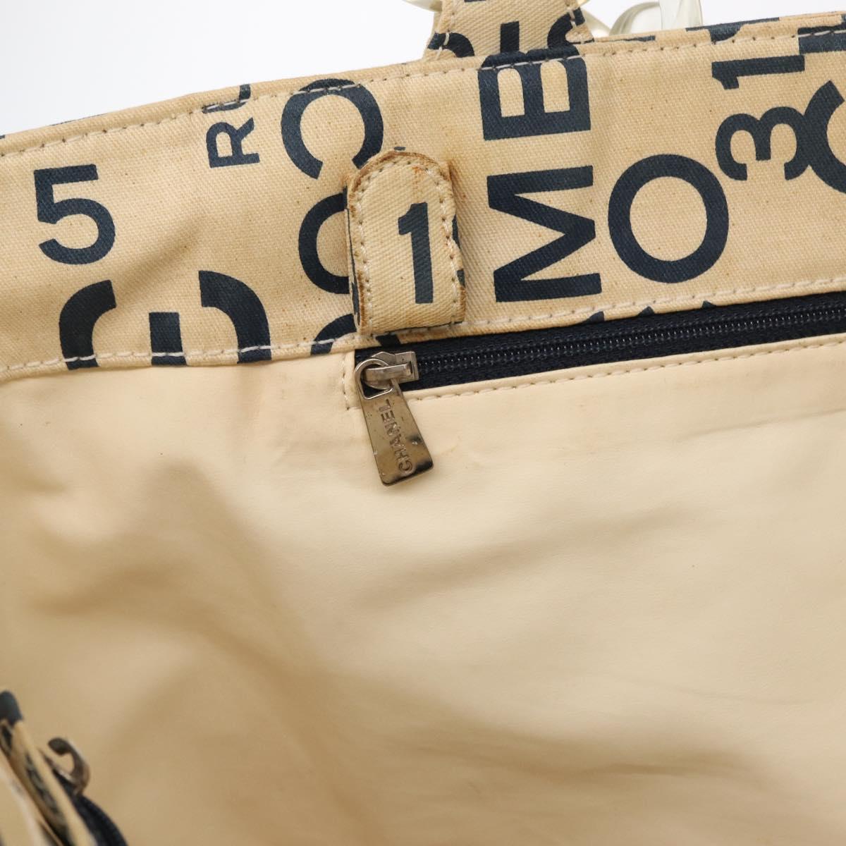 CHANEL By Sea Line Tote Bag Canvas Navy Beige CC Auth mr1854