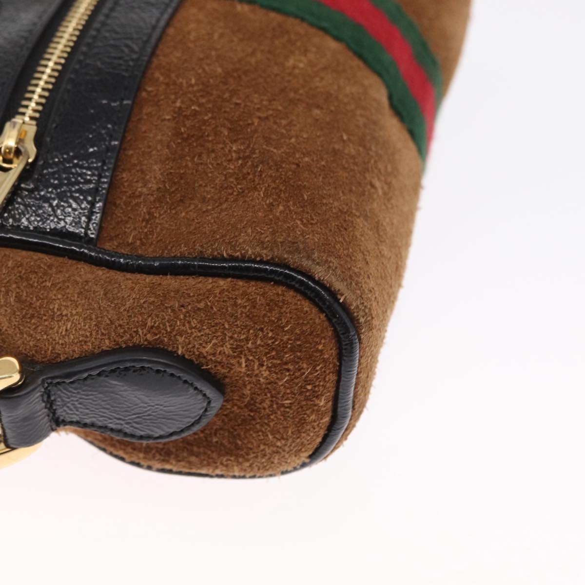 GUCCI Web Sherry Line Shoulder Bag Suede Leather Brown Gold 573321 Auth mr1859