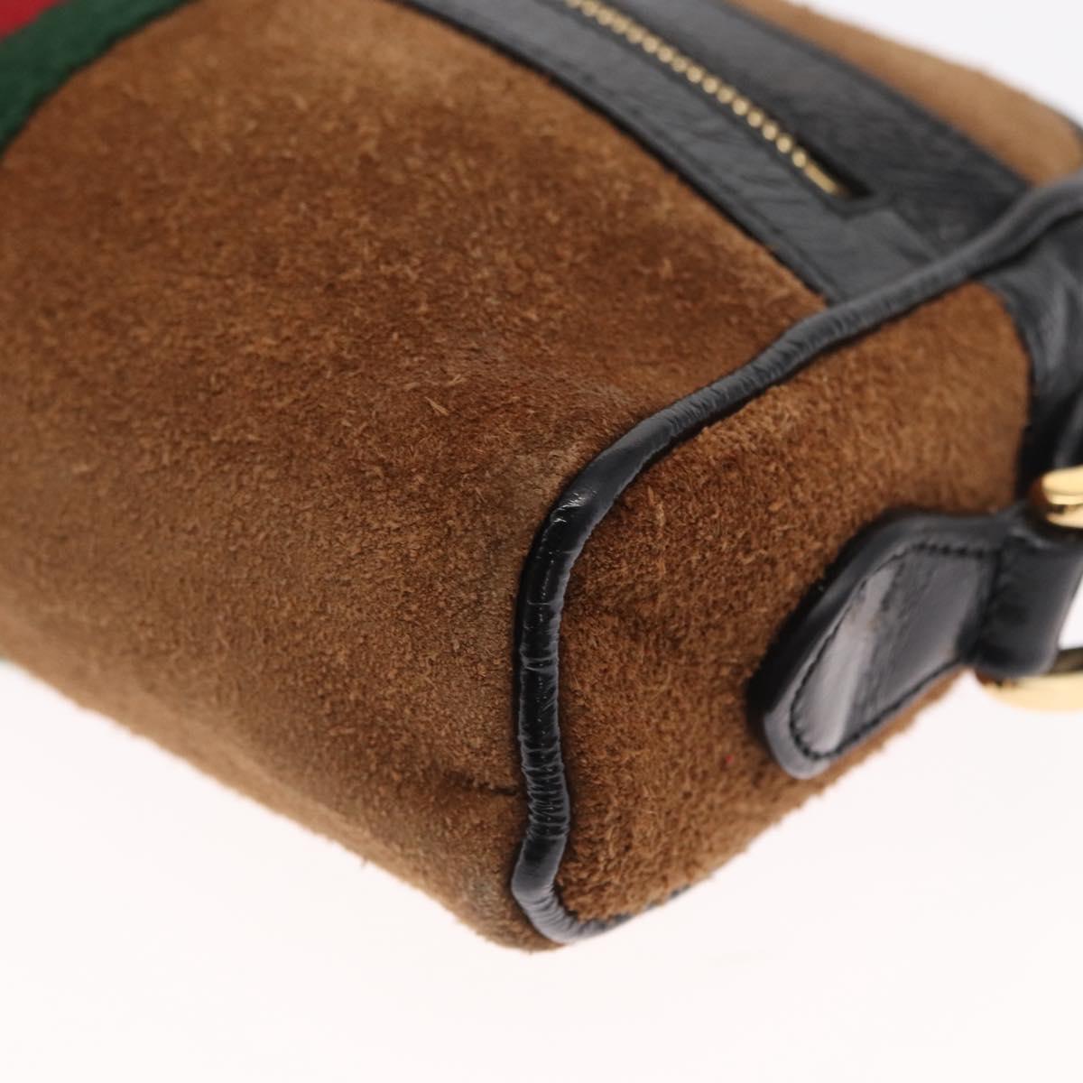 GUCCI Web Sherry Line Shoulder Bag Suede Leather Brown Gold 573321 Auth mr1859