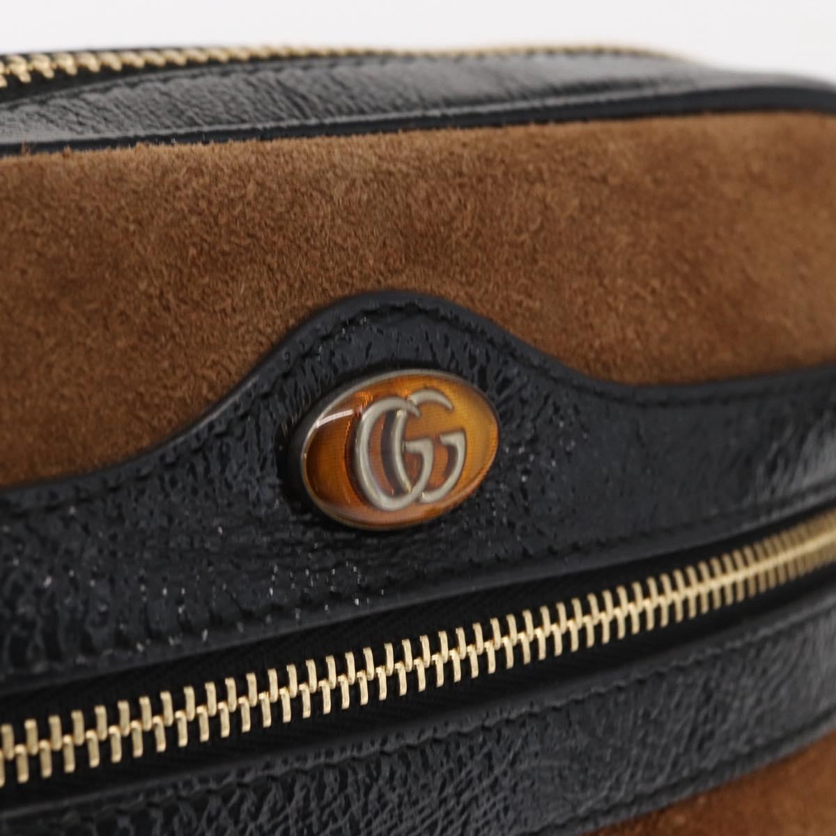 GUCCI Web Sherry Line Shoulder Bag Suede Leather Brown Gold 573321 Auth mr1859