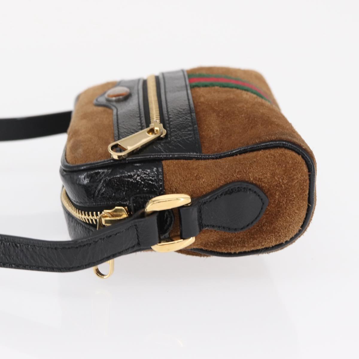 GUCCI Web Sherry Line Shoulder Bag Suede Leather Brown Gold 573321 Auth mr1859