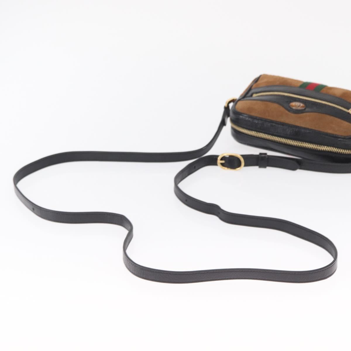 GUCCI Web Sherry Line Shoulder Bag Suede Leather Brown Gold 573321 Auth mr1859