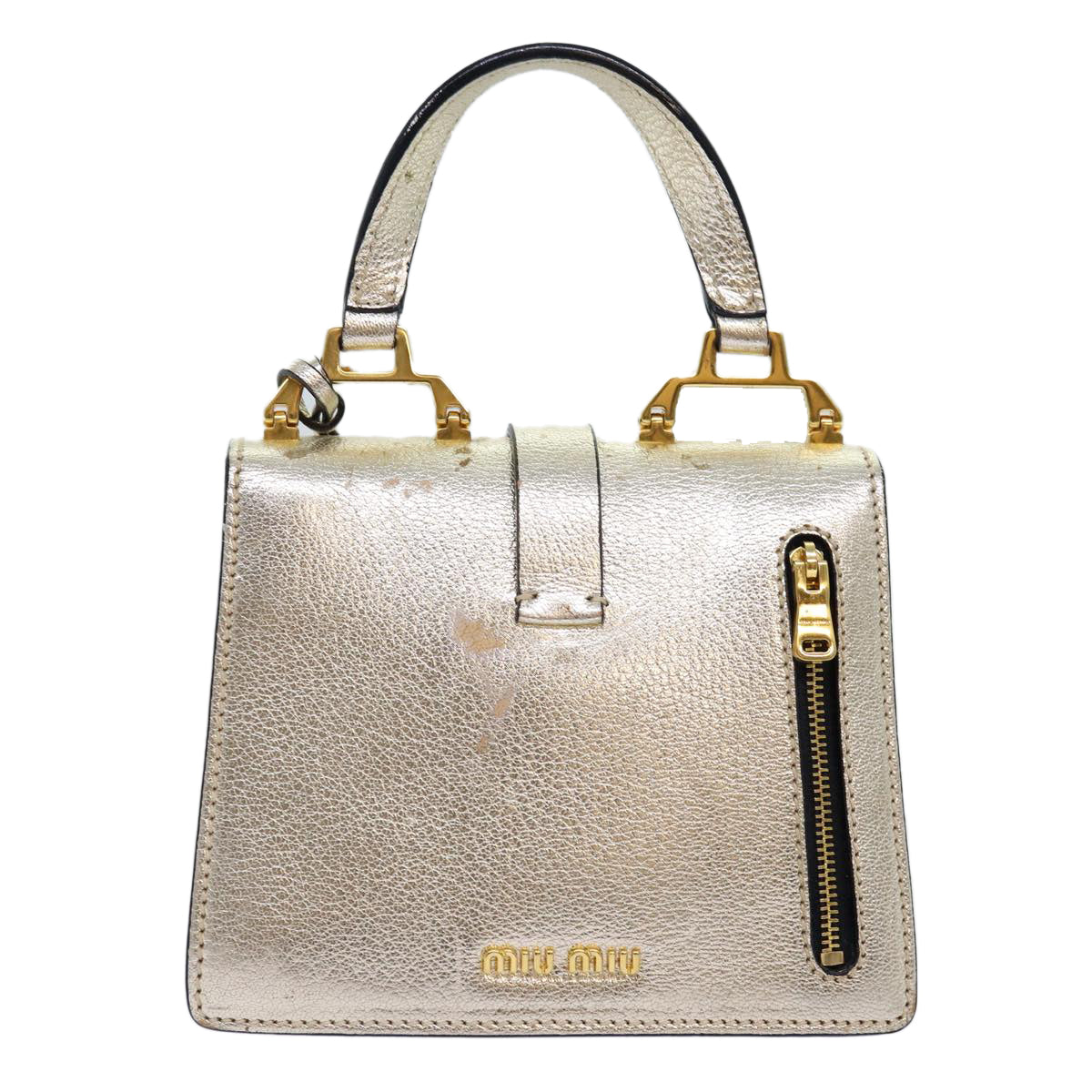 Miu Miu Hand Bag Leather 2way Gold Auth mr186