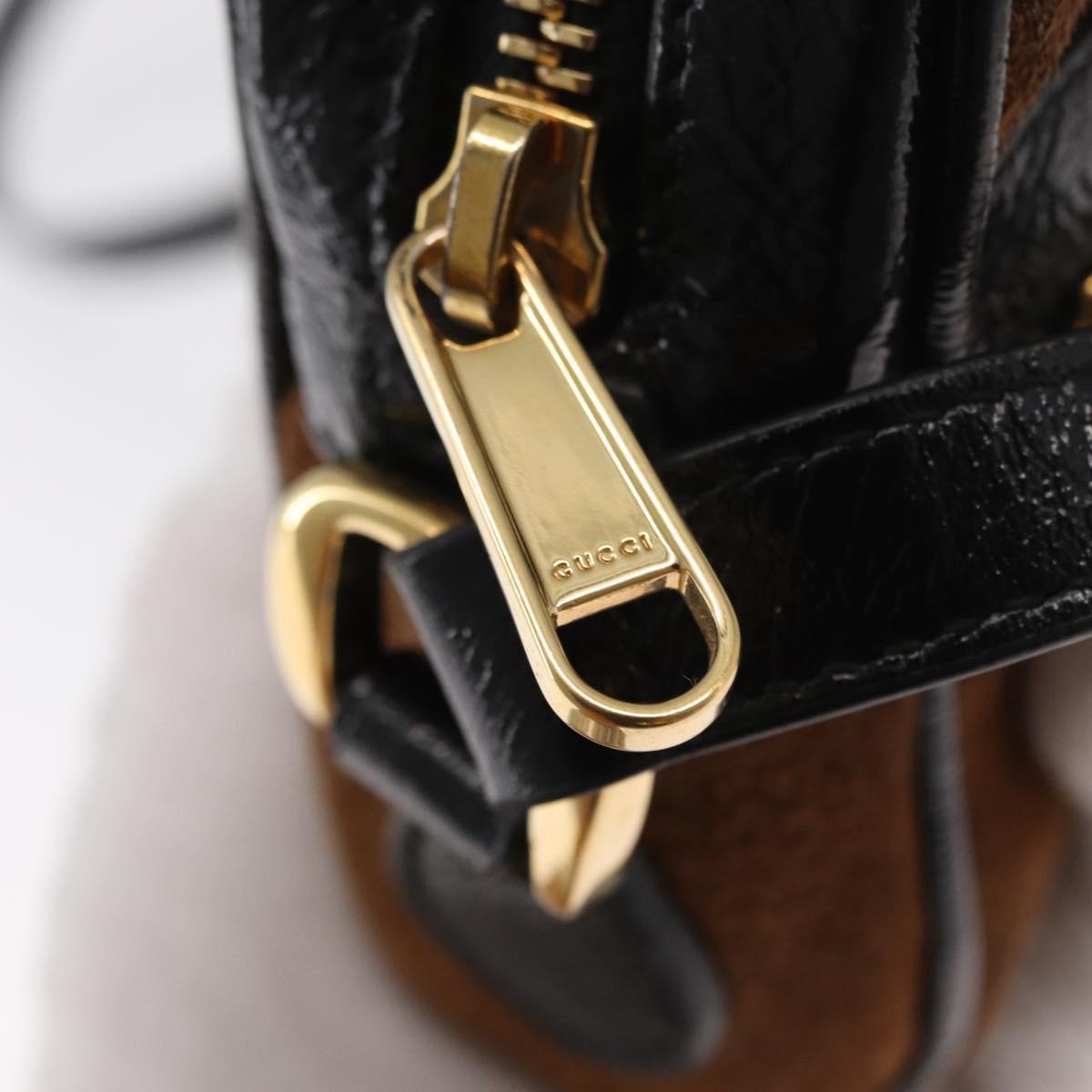 GUCCI Web Sherry Line Shoulder Bag Suede Leather Brown Gold 573321 Auth mr1860