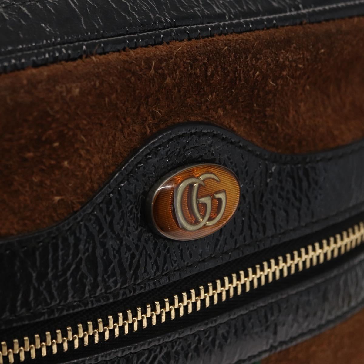GUCCI Web Sherry Line Shoulder Bag Suede Leather Brown Gold 573321 Auth mr1860