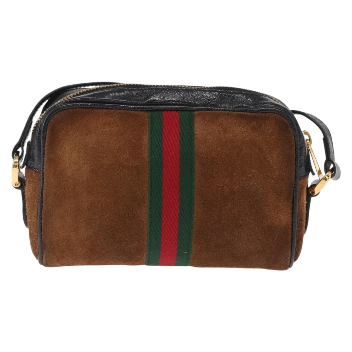 GUCCI Web Sherry Line Shoulder Bag Suede Leather Brown Gold 573321 Auth mr1860