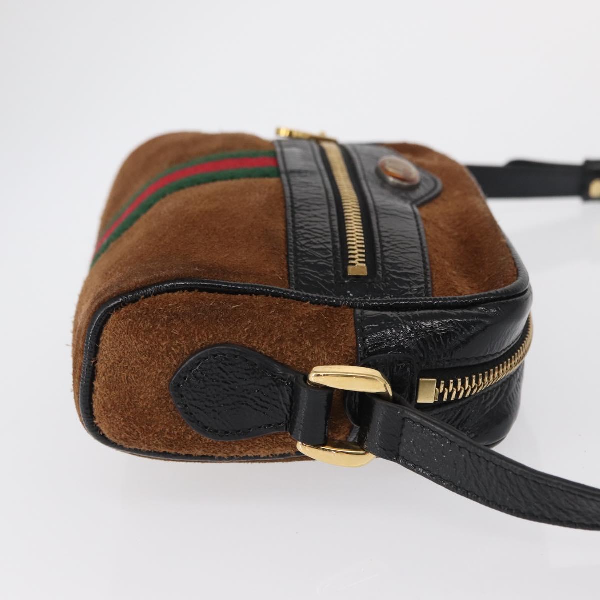 GUCCI Web Sherry Line Shoulder Bag Suede Leather Brown Gold 573321 Auth mr1860