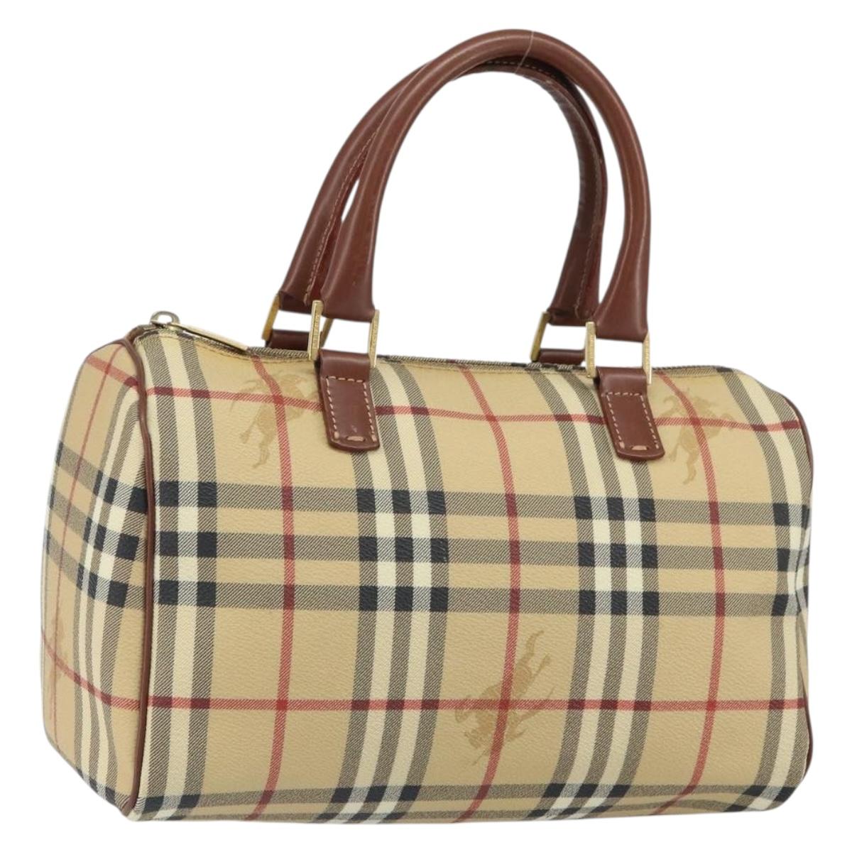 BURBERRY Nova Check Hand Bag PVC Beige Gold Auth mr1864V