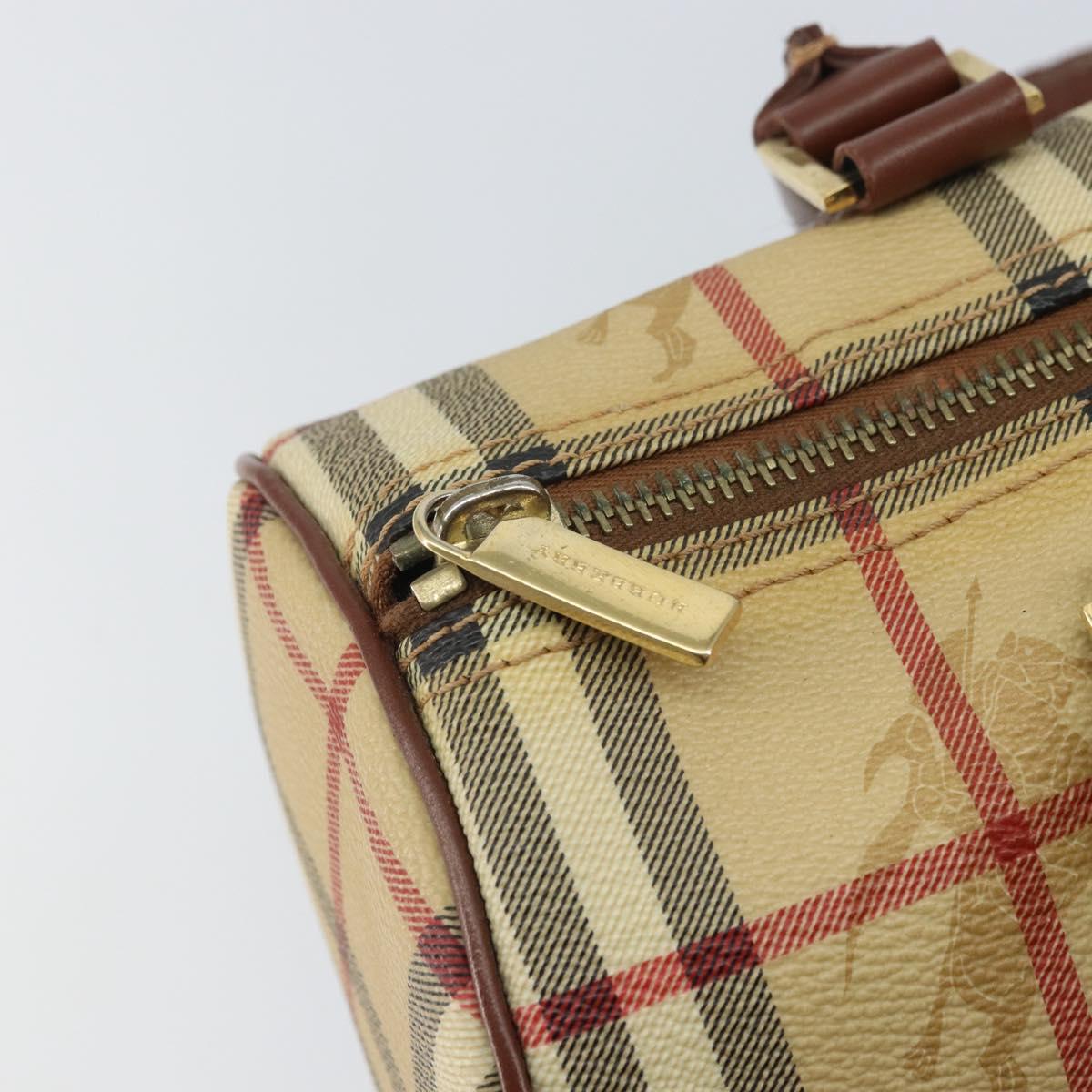 BURBERRY Nova Check Hand Bag PVC Beige Gold Auth mr1864V