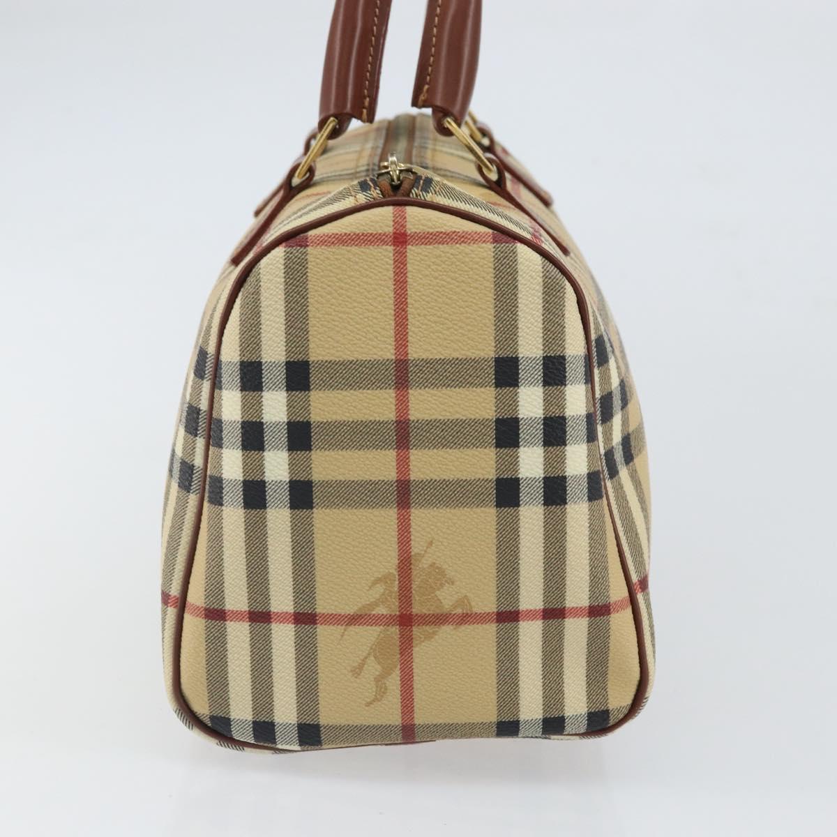 BURBERRY Nova Check Hand Bag PVC Beige Gold Auth mr1864V