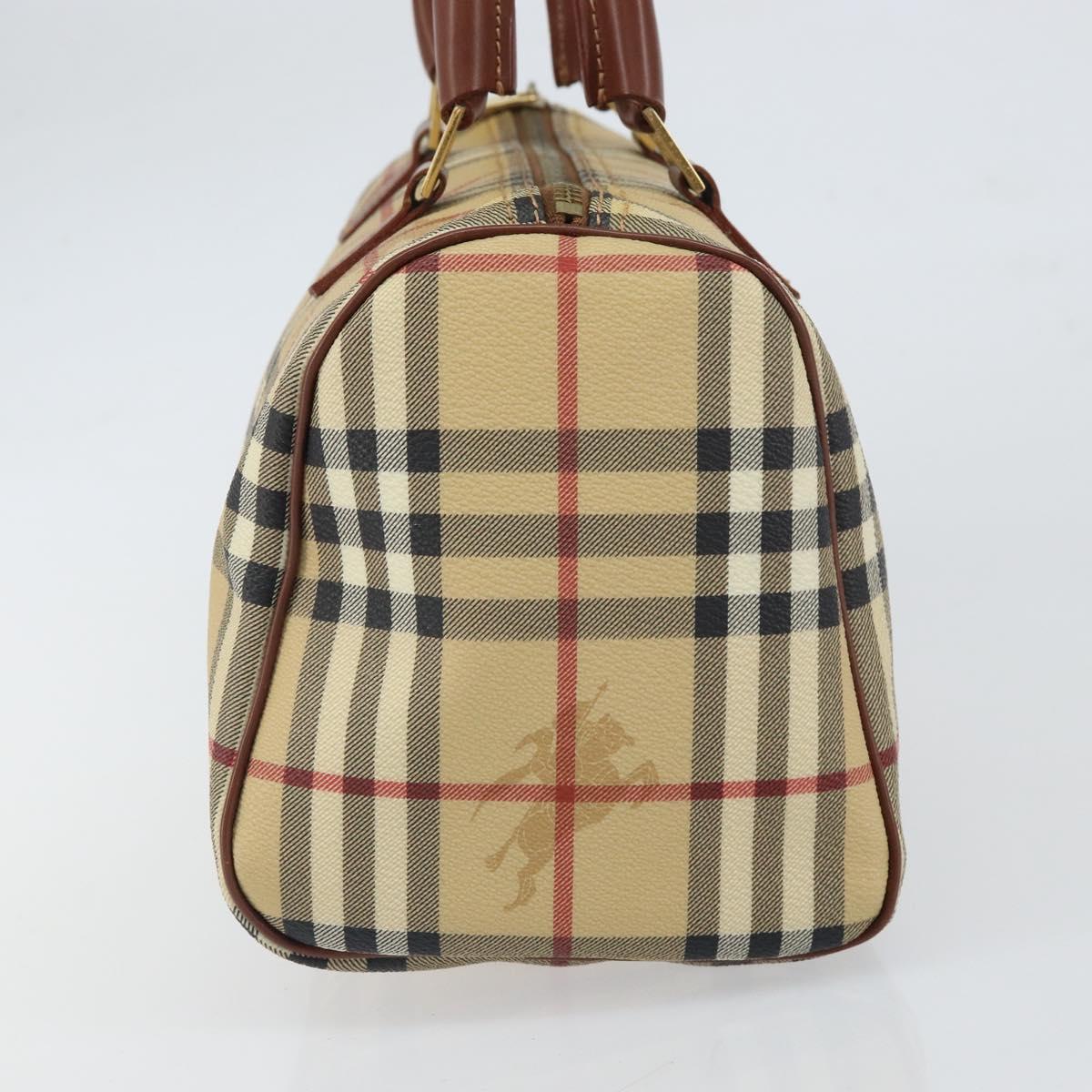 BURBERRY Nova Check Hand Bag PVC Beige Gold Auth mr1864V