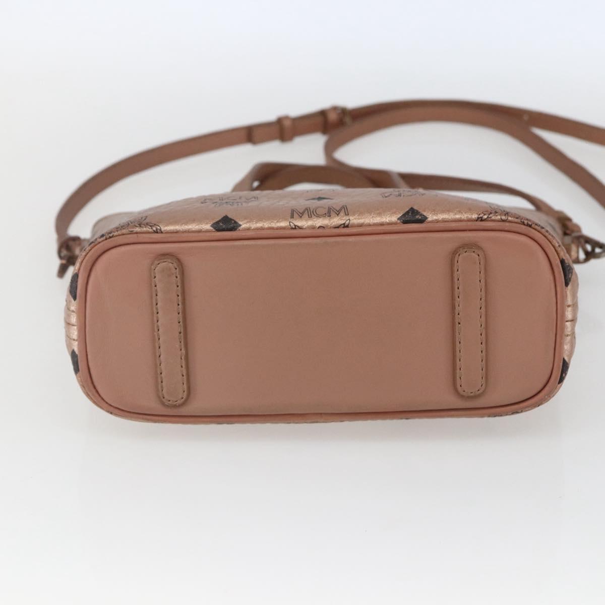 MCM Vicetos Logogram Anya Hand Bag PVC Leather 2way Pink Gold Auth mr1867