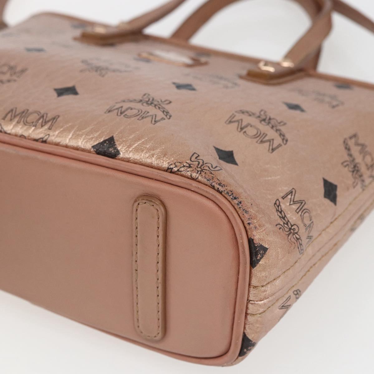MCM Vicetos Logogram Anya Hand Bag PVC Leather 2way Pink Gold Auth mr1867