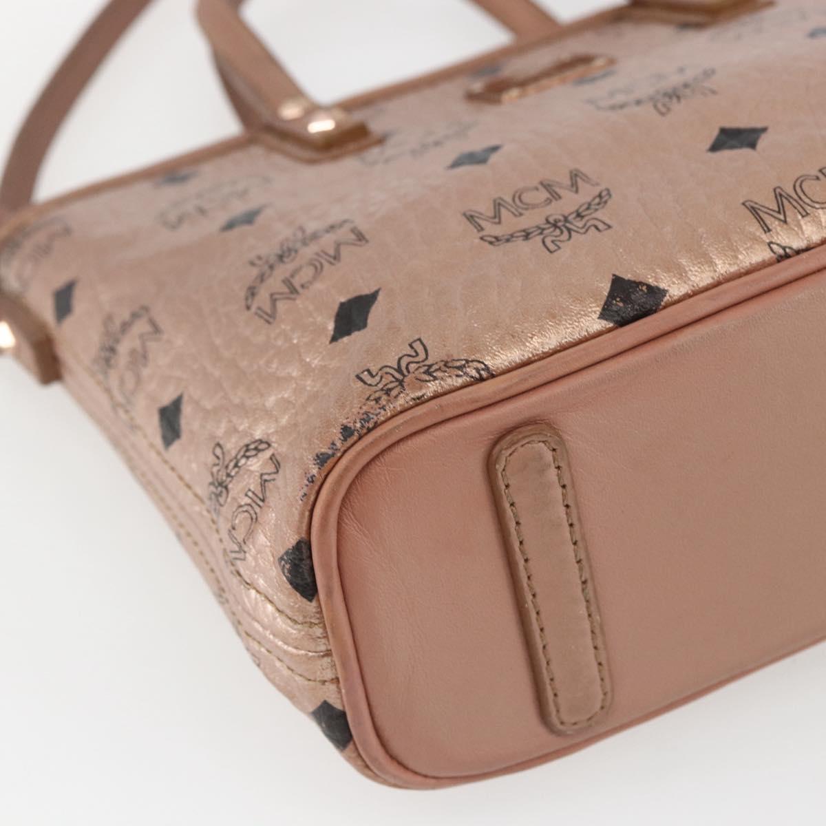 MCM Vicetos Logogram Anya Hand Bag PVC Leather 2way Pink Gold Auth mr1867