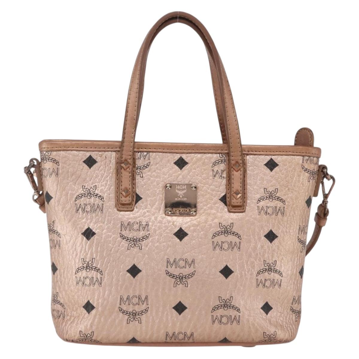 MCM Vicetos Logogram Anya Hand Bag PVC Leather 2way Pink Gold Auth mr1867