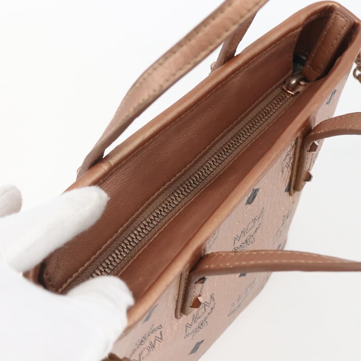 MCM Vicetos Logogram Anya Hand Bag PVC Leather 2way Pink Gold Auth mr1867