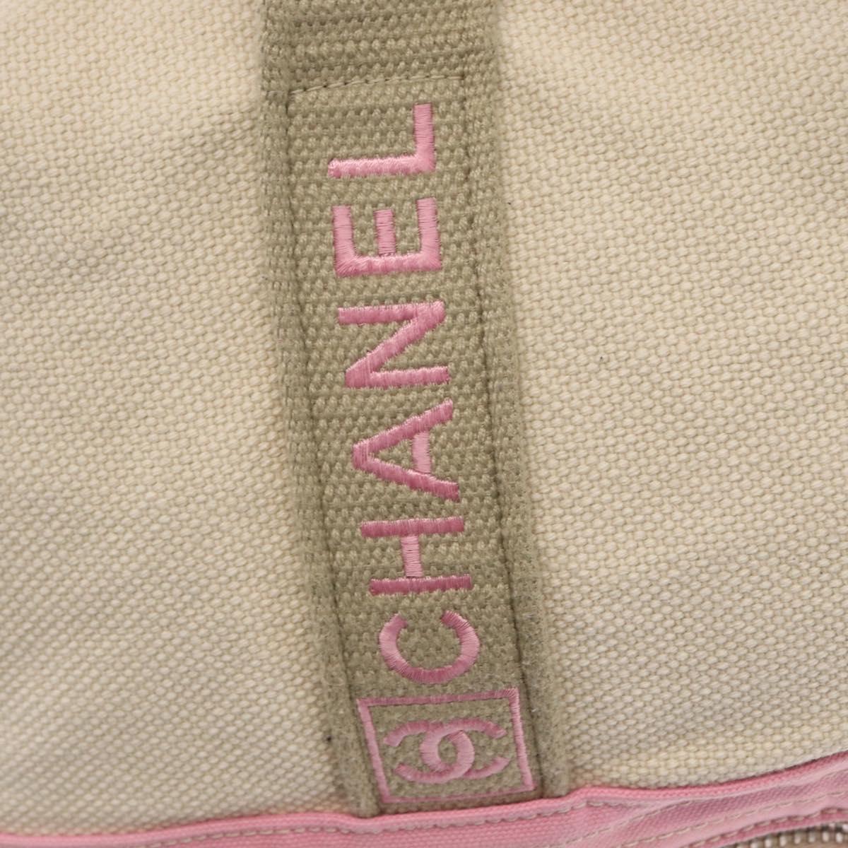 CHANEL Boston Bag Canvas Pink Silver CC Auth mr1869