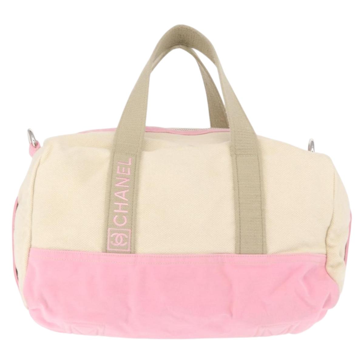 CHANEL Boston Bag Canvas Pink Silver CC Auth mr1869