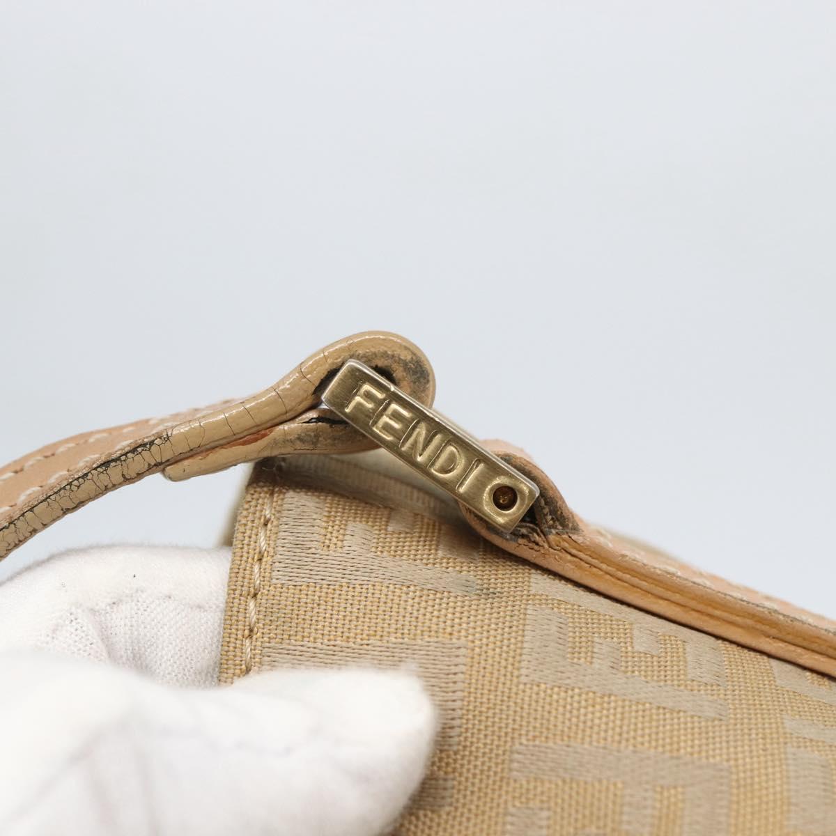 FENDI Zucchino Canvas Hand Bag Beige Gold Auth mr1871