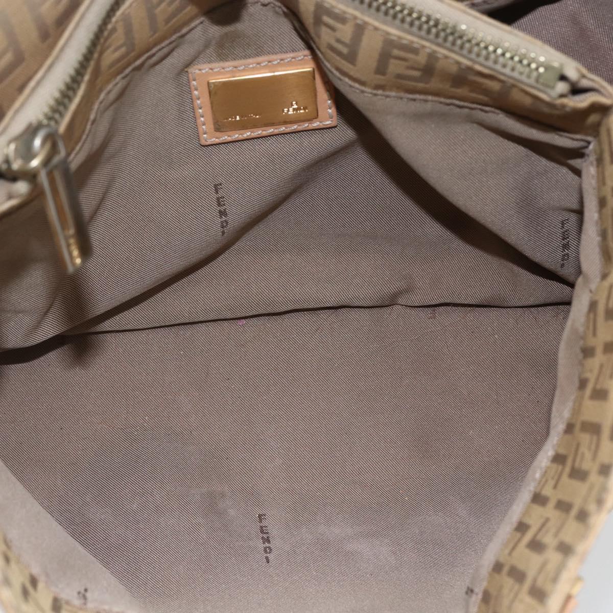 FENDI Zucchino Canvas Hand Bag Beige Gold Auth mr1871