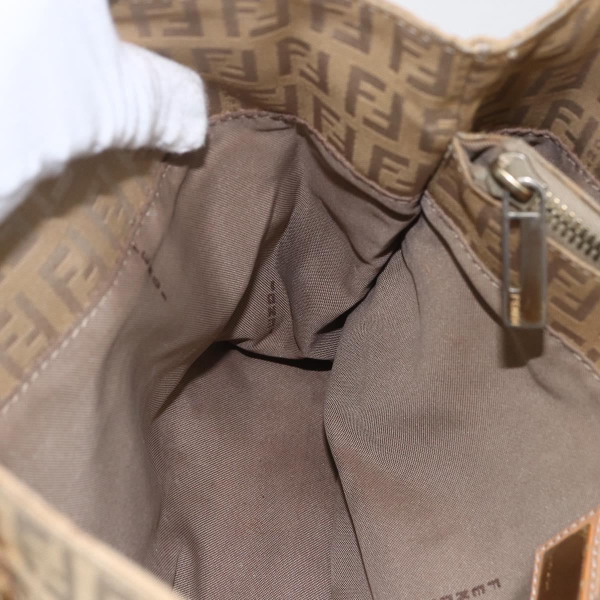 FENDI Zucchino Canvas Hand Bag Beige Gold Auth mr1871