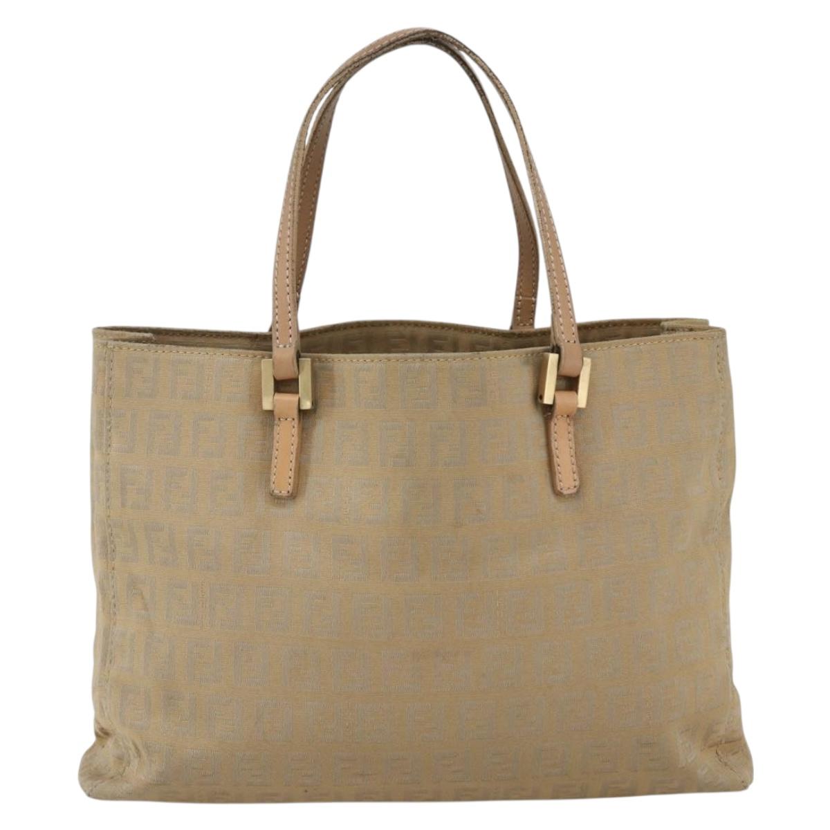 FENDI Zucchino Canvas Hand Bag Beige Gold Auth mr1871