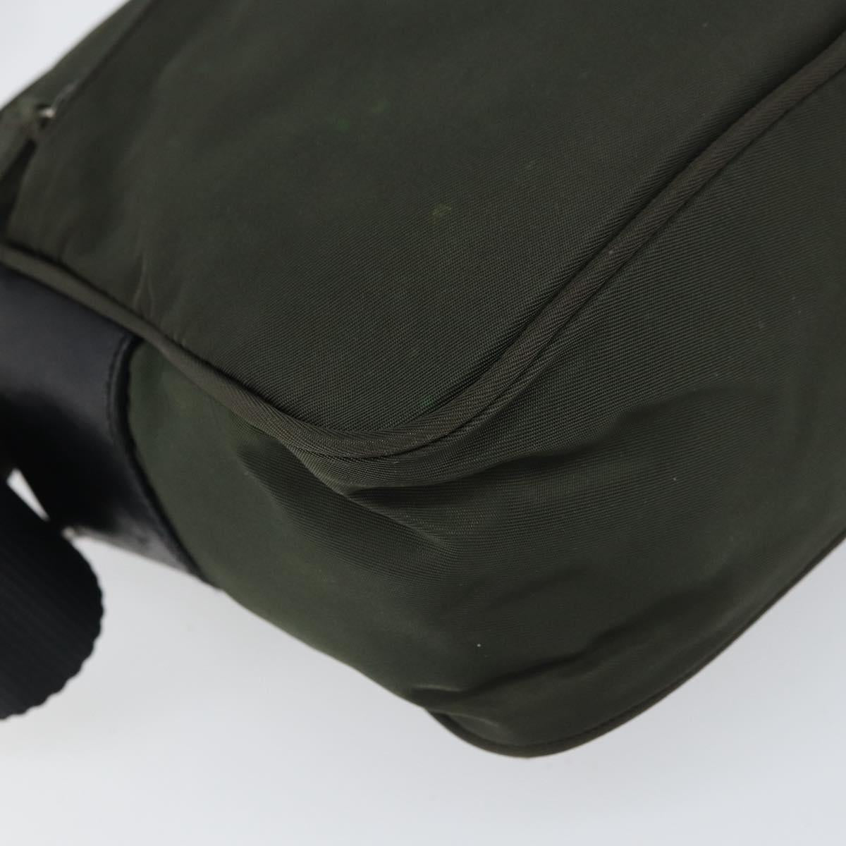 PRADA Shoulder Bag Nylon Khaki Silver Auth mr1875