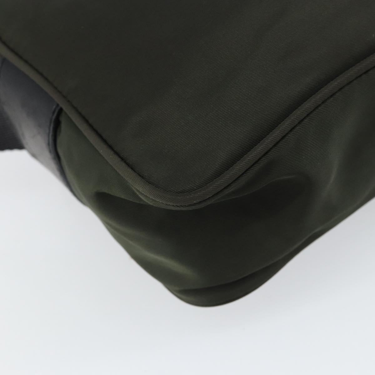 PRADA Shoulder Bag Nylon Khaki Silver Auth mr1875