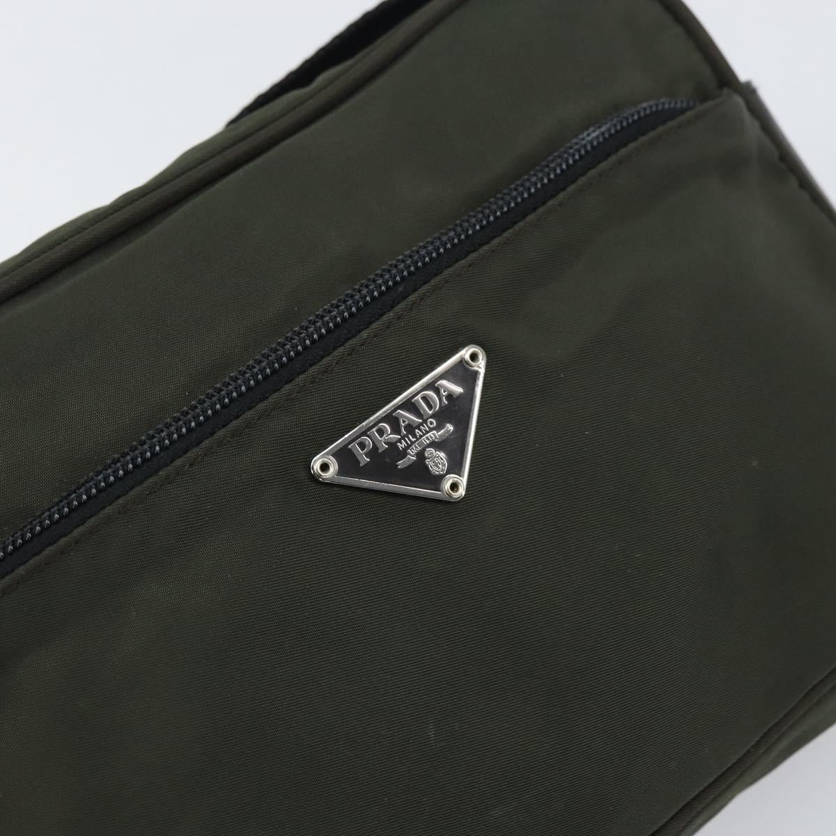 PRADA Shoulder Bag Nylon Khaki Silver Auth mr1875