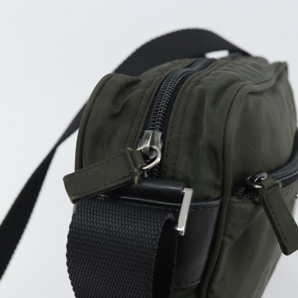PRADA Shoulder Bag Nylon Khaki Silver Auth mr1875
