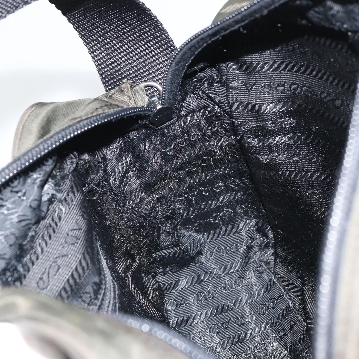 PRADA Shoulder Bag Nylon Khaki Silver Auth mr1875