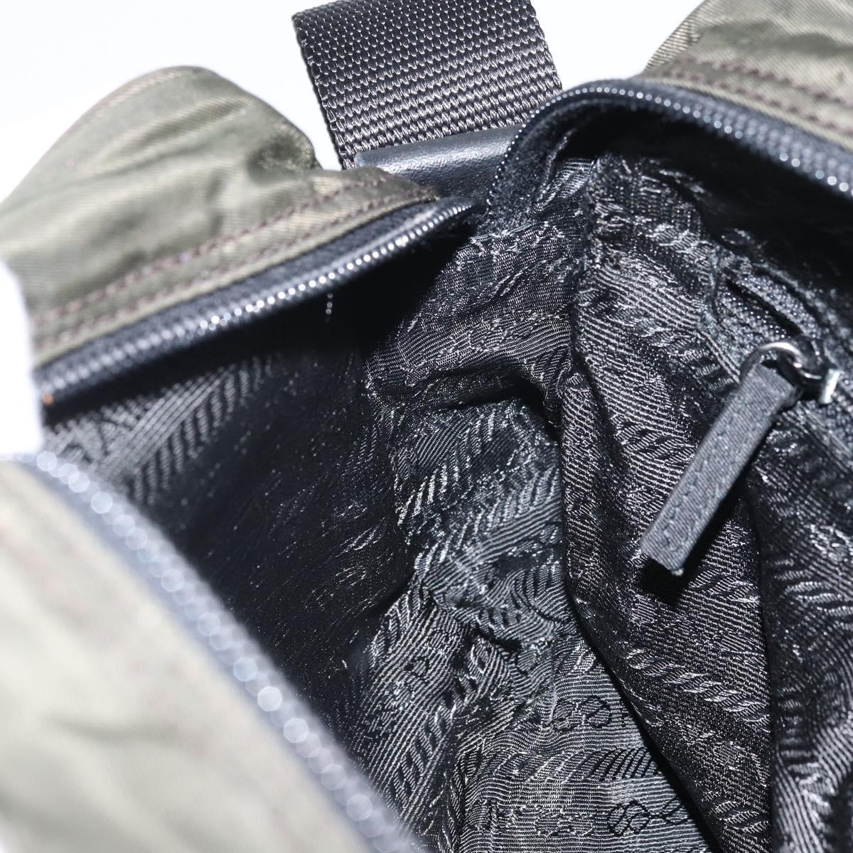 PRADA Shoulder Bag Nylon Khaki Silver Auth mr1875