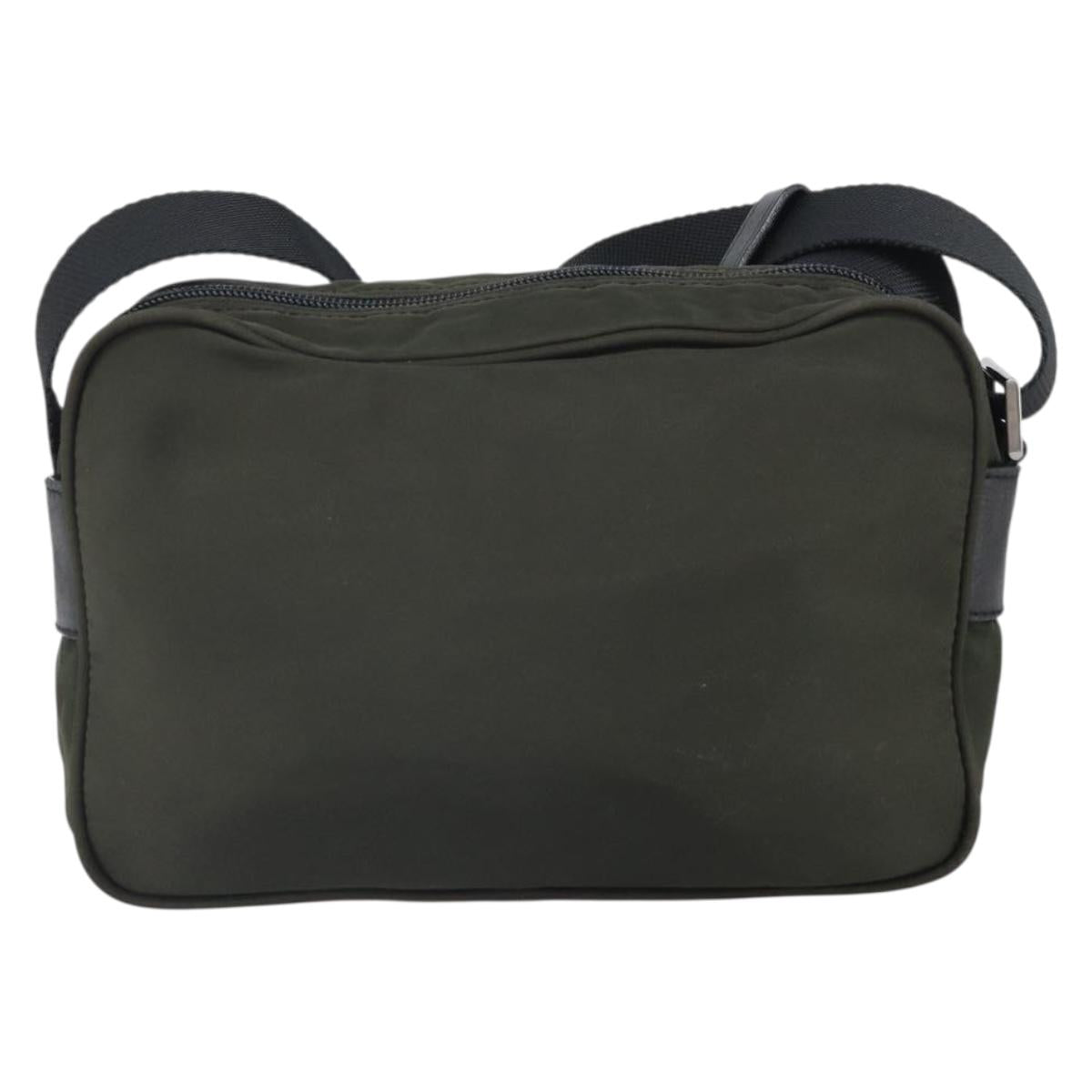 PRADA Shoulder Bag Nylon Khaki Silver Auth mr1875