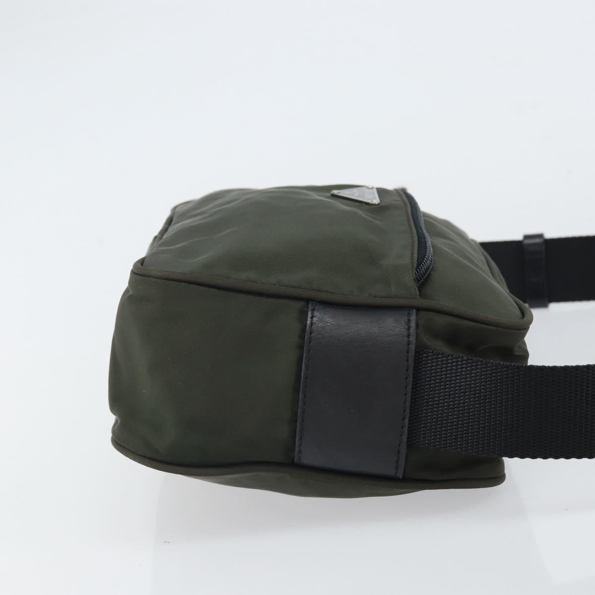 PRADA Shoulder Bag Nylon Khaki Silver Auth mr1875