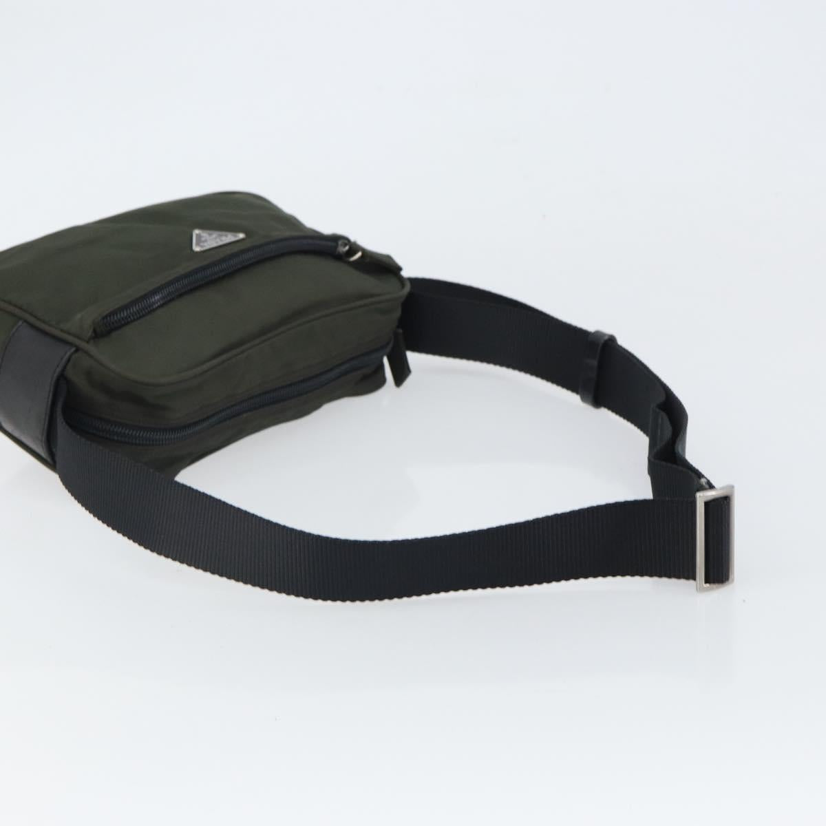 PRADA Shoulder Bag Nylon Khaki Silver Auth mr1875