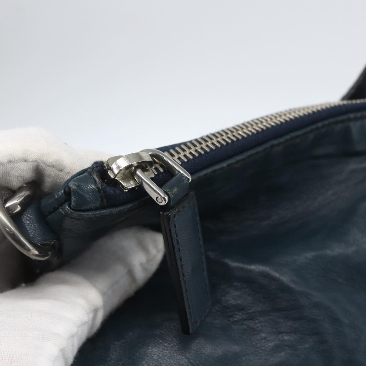 PRADA Tote Bag Leather Navy Silver Auth mr1876