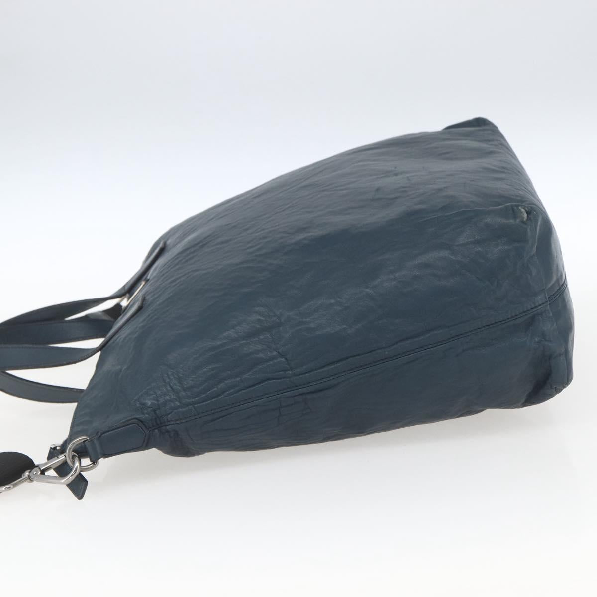 PRADA Tote Bag Leather Navy Silver Auth mr1876