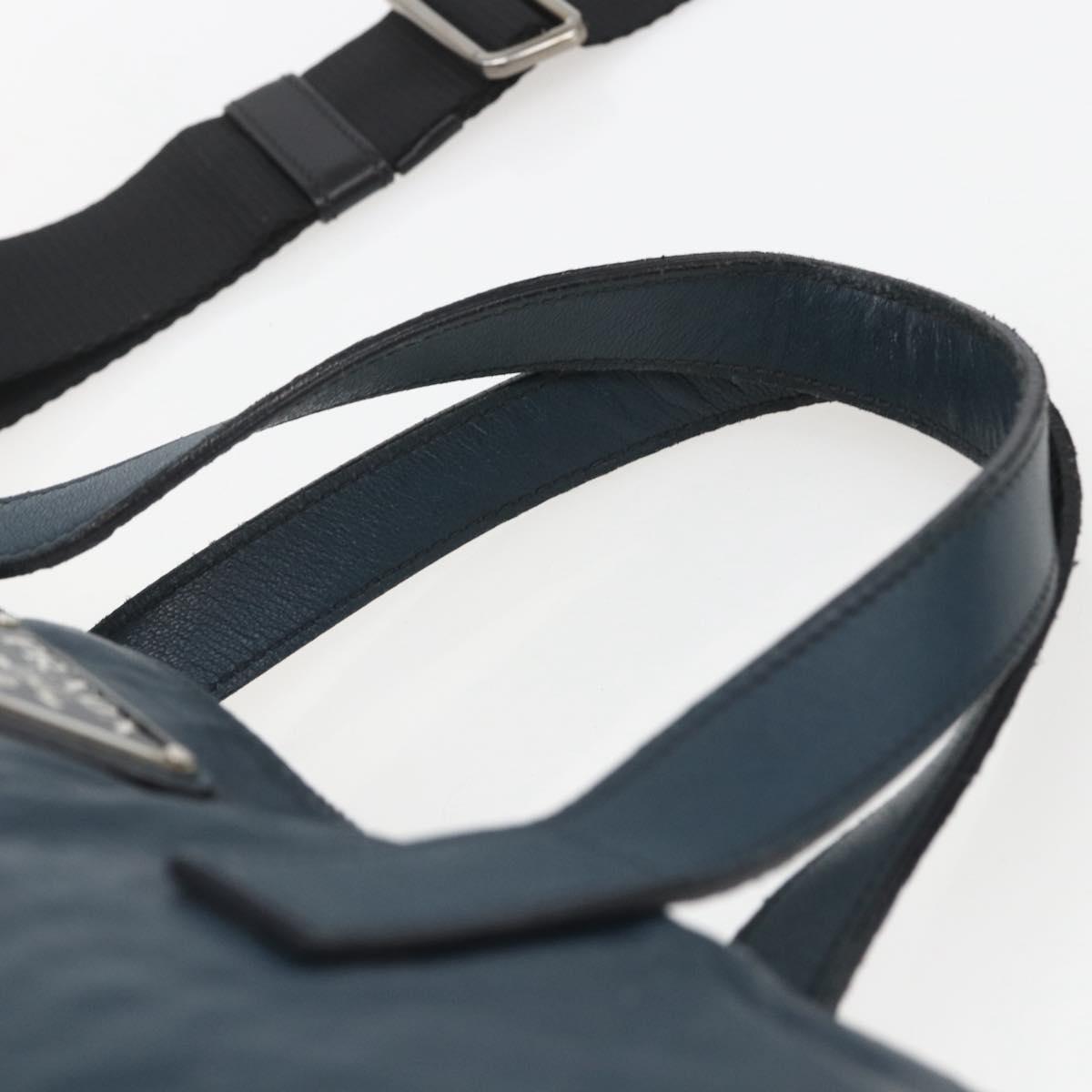 PRADA Tote Bag Leather Navy Silver Auth mr1876