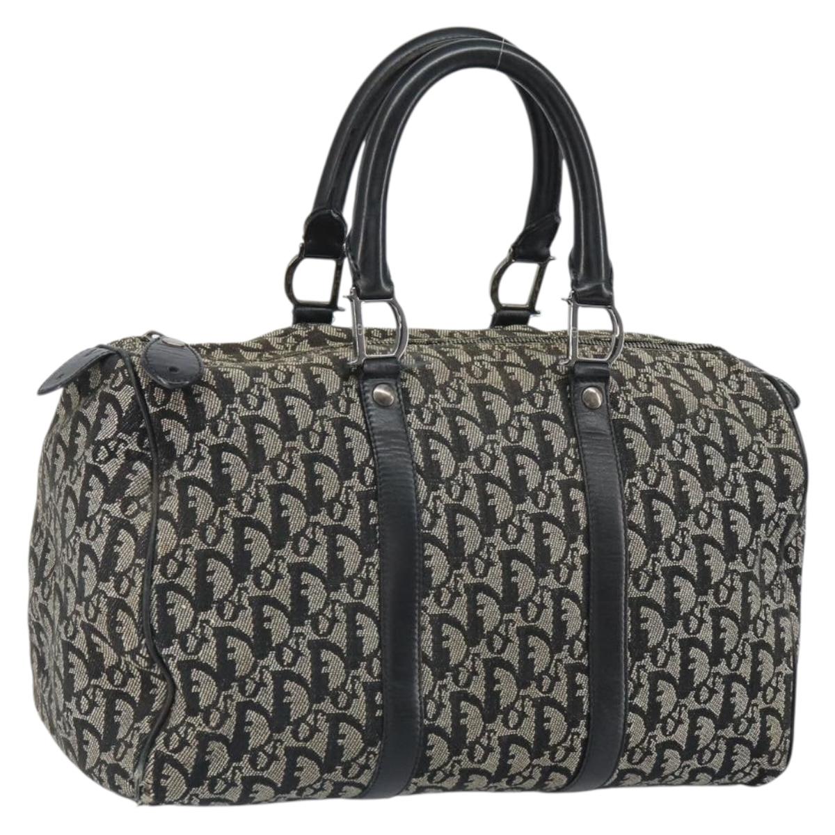Christian Dior Trotter Canvas Boston Bag Black Silver Auth mr1878