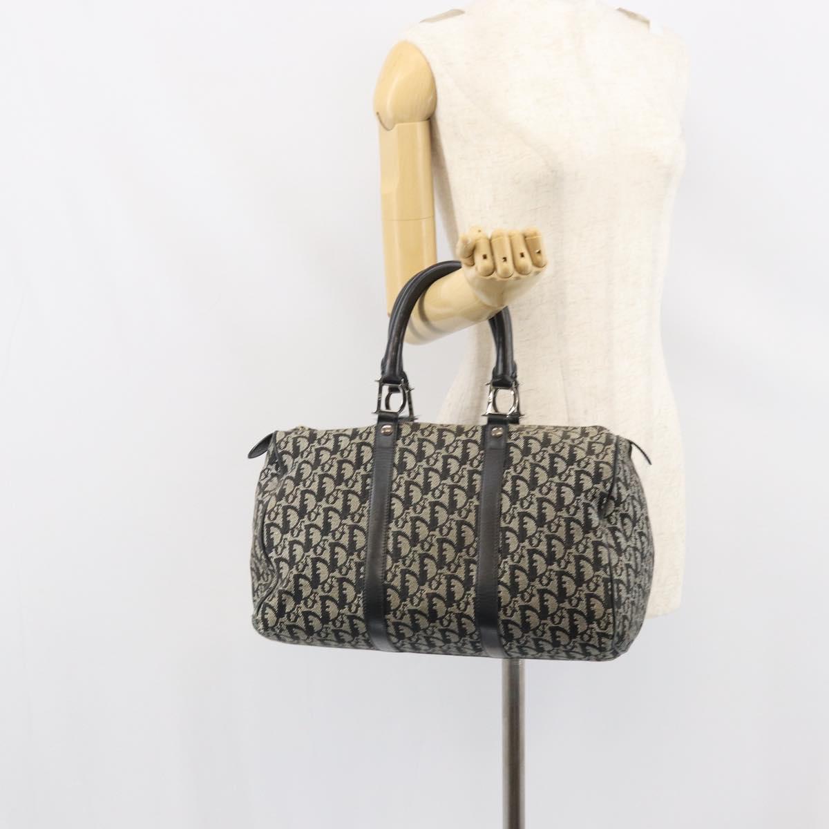 Christian Dior Trotter Canvas Boston Bag Black Silver Auth mr1878