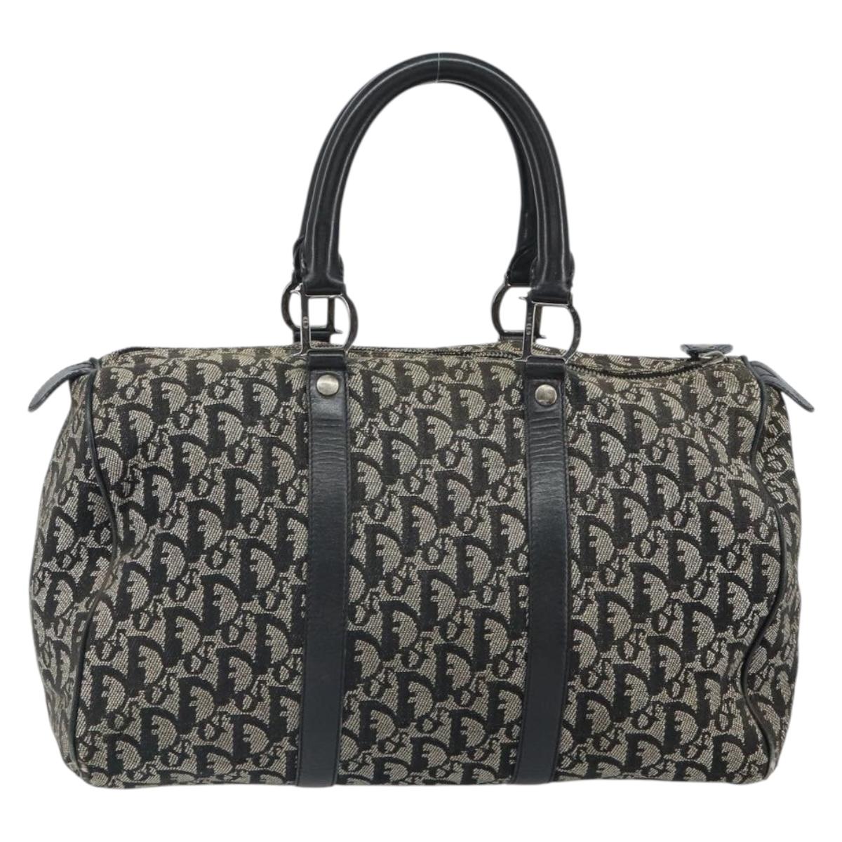 Christian Dior Trotter Canvas Boston Bag Black Silver Auth mr1878