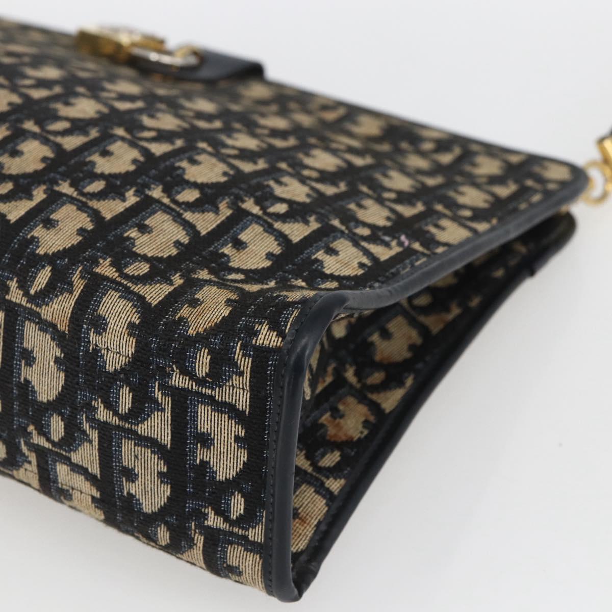 Christian Dior Trotter Canvas Shoulder Bag Navy Gold Auth mr1879