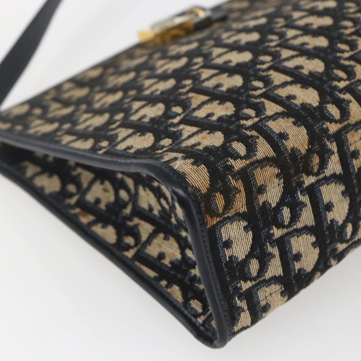Christian Dior Trotter Canvas Shoulder Bag Navy Gold Auth mr1879